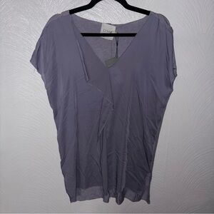 Lysse Deimar Lavender V-Neck Blouse High Low Soft Loungewear Size S NWT